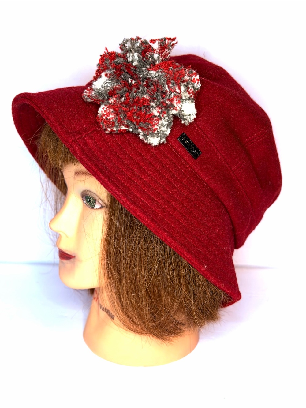 Betmar Burgundy Wool Blend Hat with Textured Pom Accent